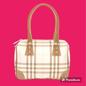 BURBERRY Pink/Beige House Check PVC and Leather Small Boston Bag